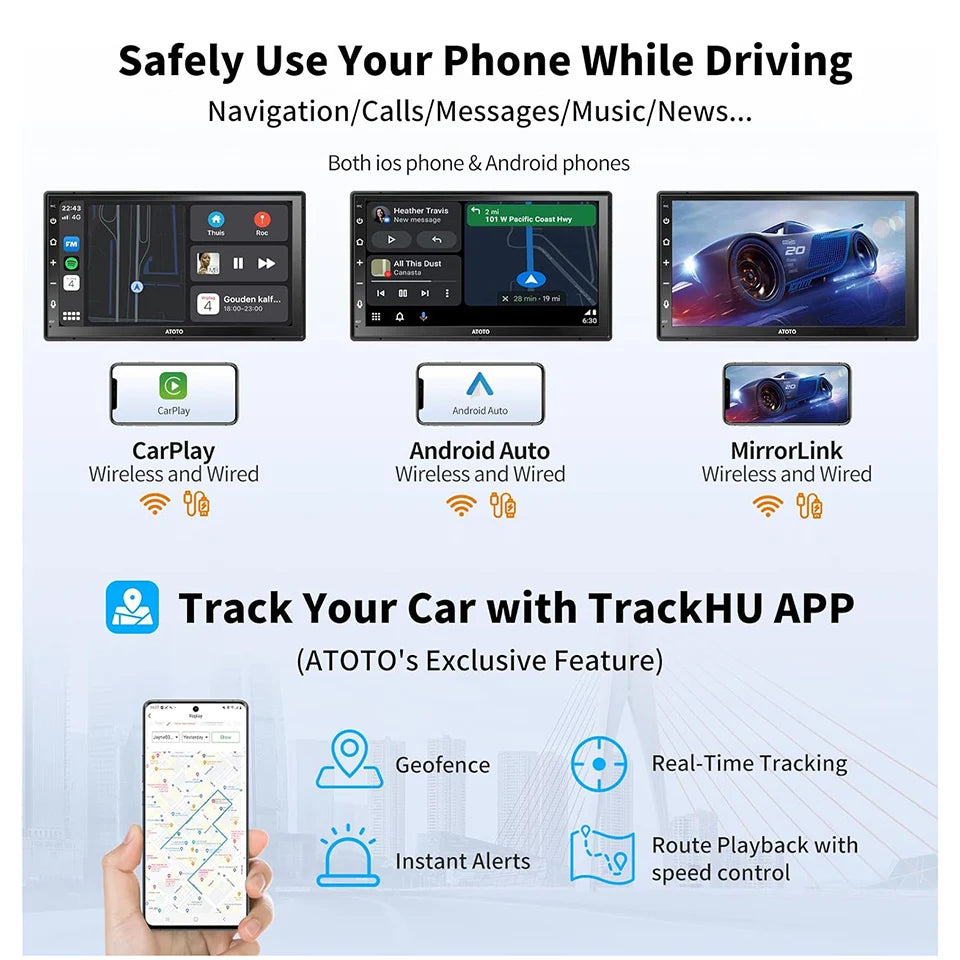 ATOTO 7" Double 2 Din Car Stereo Android Auto Wireless Carplay Screen Multimedia Radio Player Intelligent System Autoradio A6