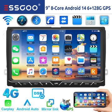 ESSGOO 9" Android 14 8-Core 6+128GB Carplay Car Stereo For VW Golf 5 6 Passat Polo Touran Tiguan Jetta 4G DSP GPS WIFI AM FM BT