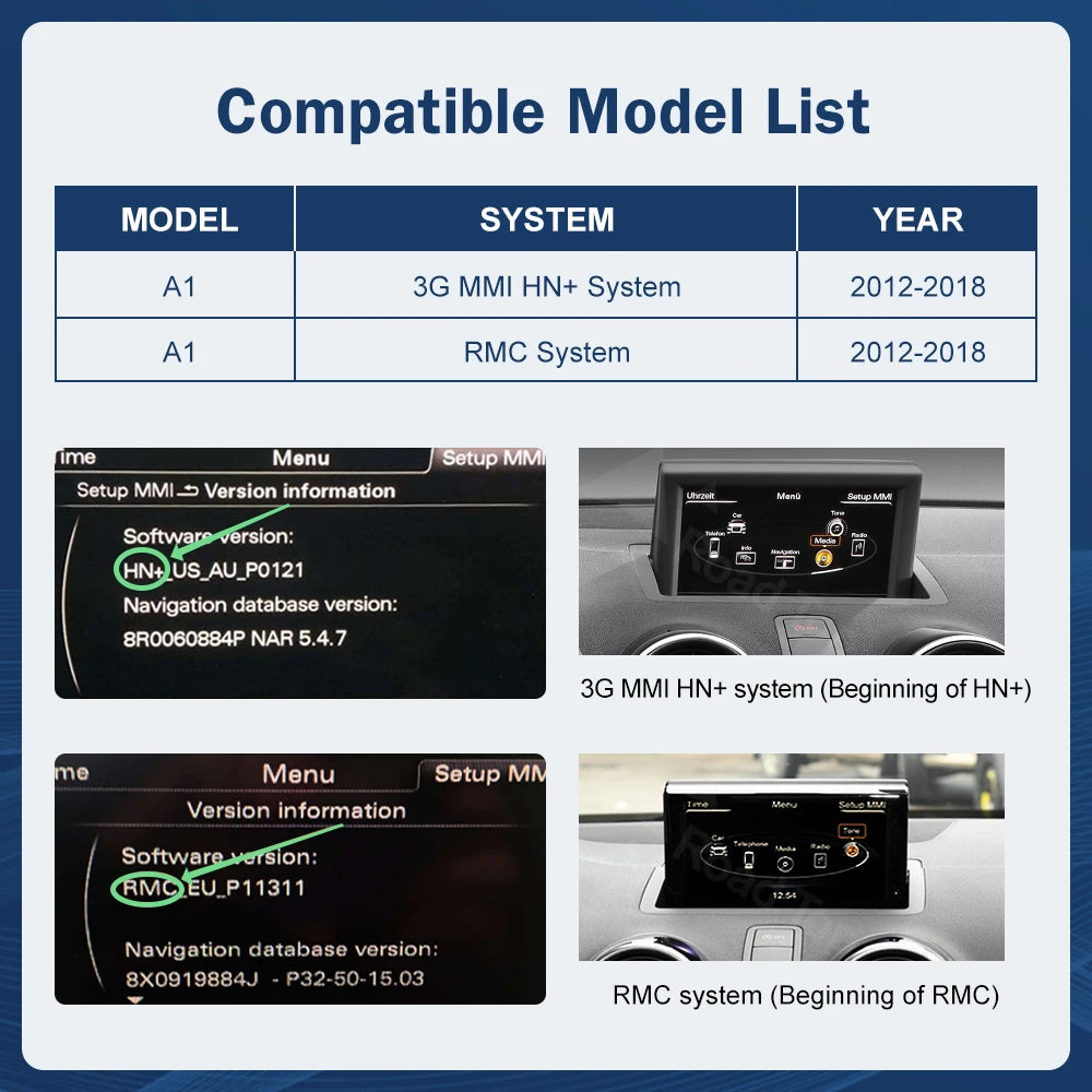 12.3 Inch Touch Screen Multimedia Display for Audi A1 2012-2018 with Airplay Miracast Wireless Carplay And Android Auto