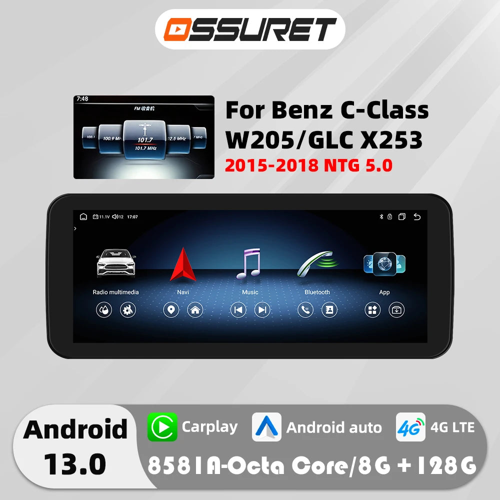 10.25"Android Auto Car radio Multimedia player For Mercedes Benz C-Class W205 2015-2018 NTG 5.0 DSP Carplay 2DIN Head Unit 4G Fm