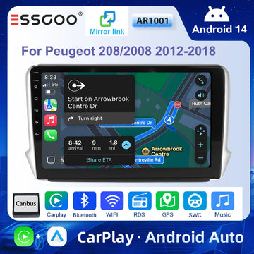 ESSGOO For Peugeot 208/2008 2012-2018 Android 14 10 inch Wireless Carplay Android auto Car stereo radio GPS Navi WIFI swc Bt FM