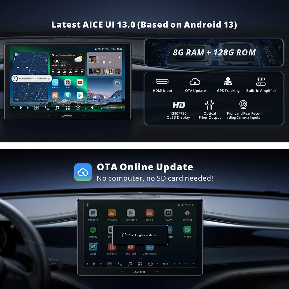 ATOTO 10" inch Android 13 Single 1 Din Car Stereo 8G+128G Bluetooth Apple Carplay Screen Android Auto Radio 1Din Head Units X10