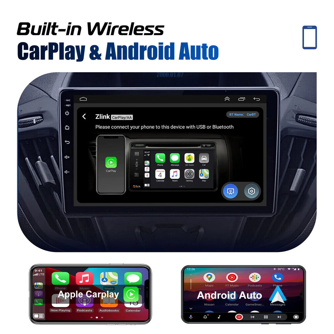 ESSGOO 9" Android 14 4+64G Car Stereo Carplay Android Auto GPS Wifi RDS Bluetooth For Ford Transit Custom 2012-2021 Touchscreen