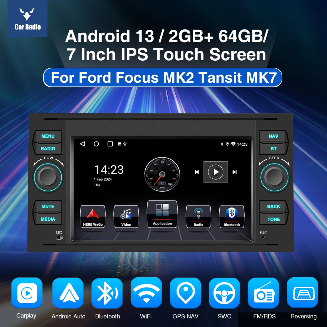 DAB For Ford Transit MK7 Fiesta Fusion Kuga C/S-Max Galaxy Android 13 2+64G Apple Carplay Android Auto Car Stereo GPS WIFI RDS