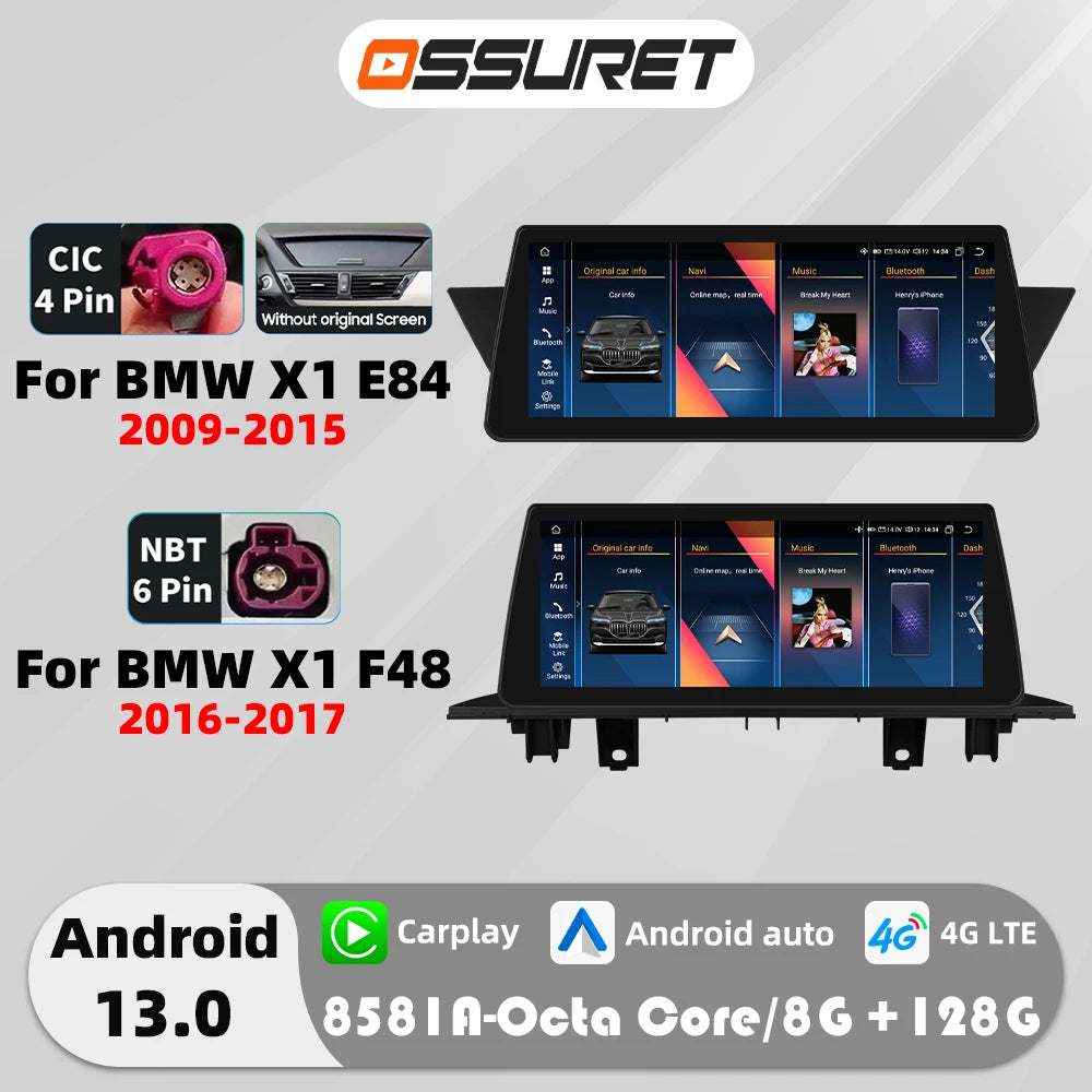 10.25"Carplay Android 13 Auto Car radio For BMW X1 E84 09-15/F48 2016 2017 multimedia car intelligent systems GPS navi head Unit