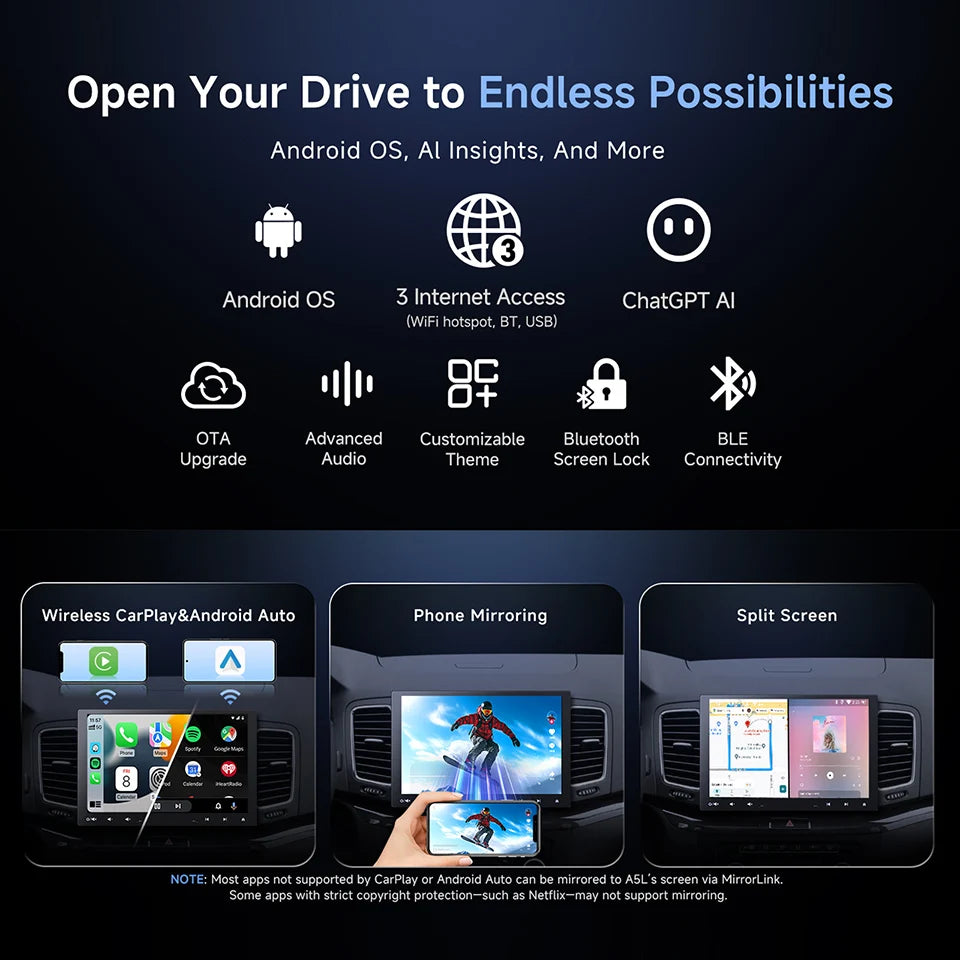 ATOTO Android Car Radio 10 inch Single 1 Din Wireless Apple CarPlay Android Auto Screen 1Din Car Stereo Multimedia Player A5L