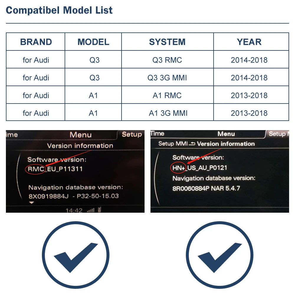 Road Top Wireless CarPlay Android Auto Interface for Audi A1 Q3 RMC 2013-2018, with AirPlay Mirror Link Car Play Functions